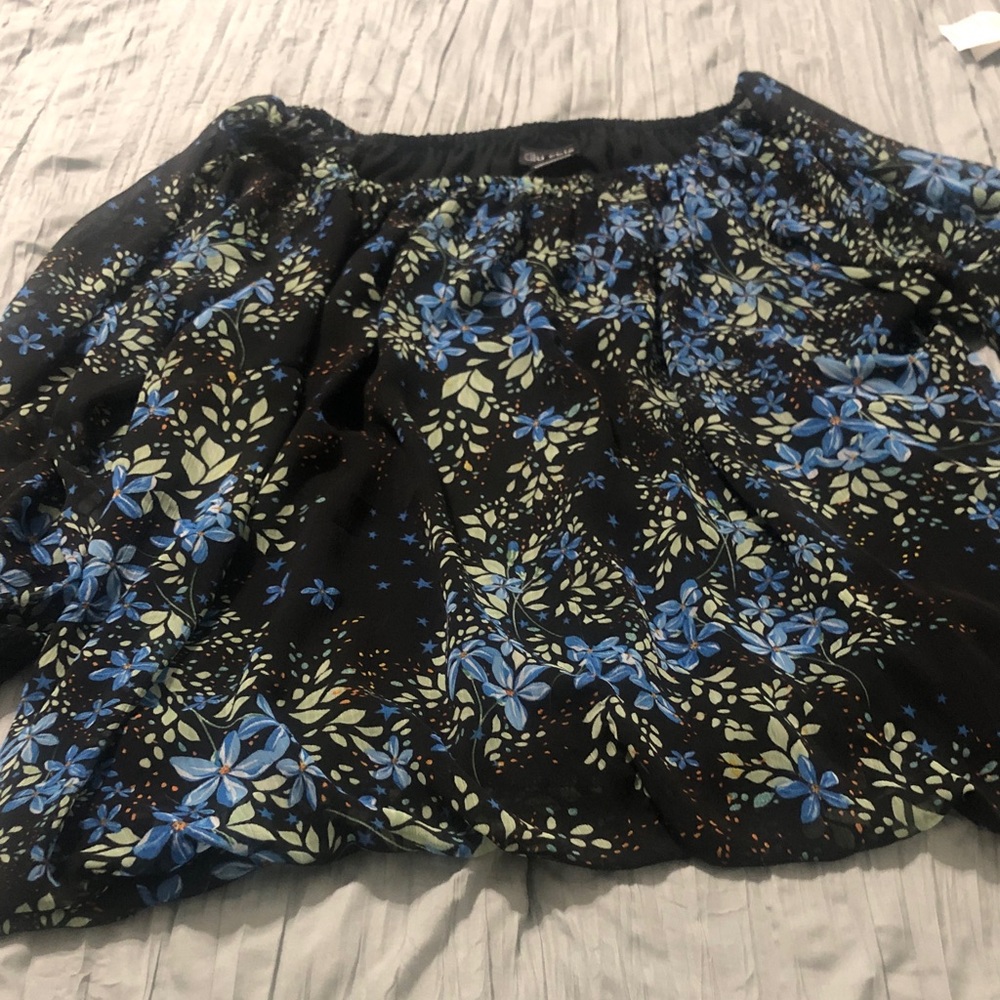 City Chic Black and Blue Floral A-Line Skirt